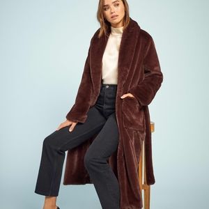 Reformation Hudson Coat Faux fur belted xs brown